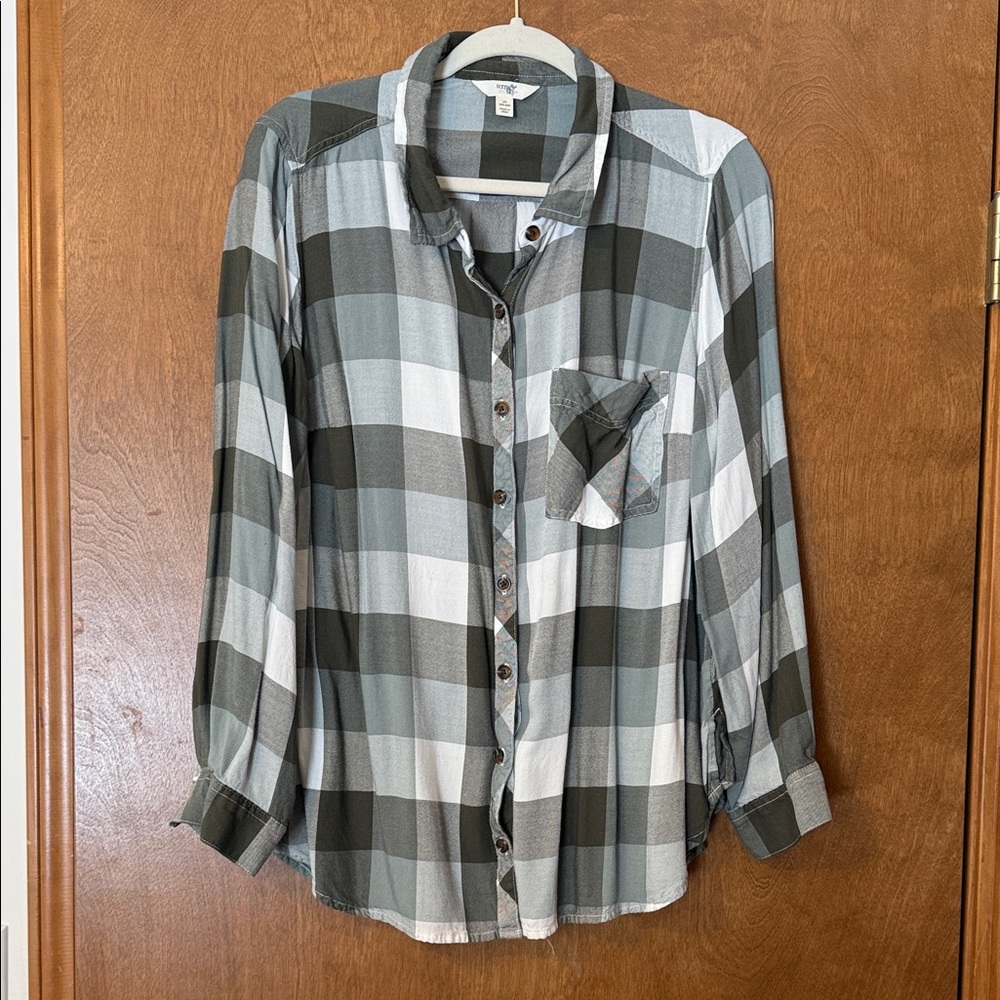 Terra & Sky Green and Gray Plaid Shirt